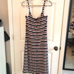 Pink Rose Striped Midi Dress